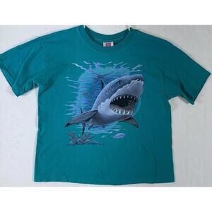Vintage 90s T Shirt Great White Shark Made USA  Graphic Hanes Her Way Sz. Medium